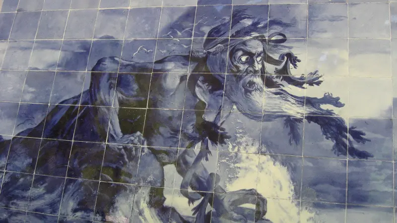 Typical blue portuguese tiles with a representation of Mostrengo